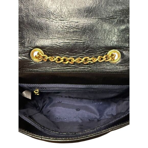 Sadi Leather Purse Gold Chain Black Modern Shoulder Bag NEW - Picture 6 of 10